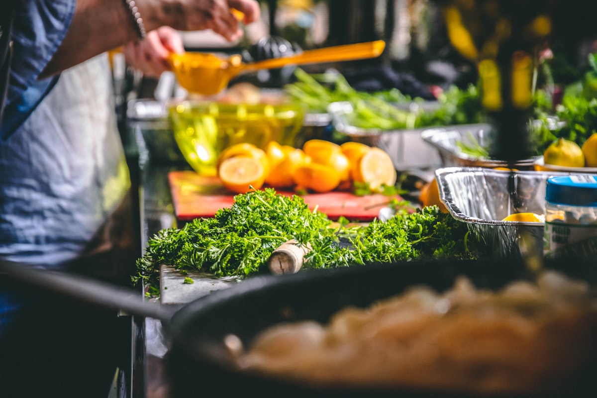Hands-on cooking demonstration with fresh vegetables